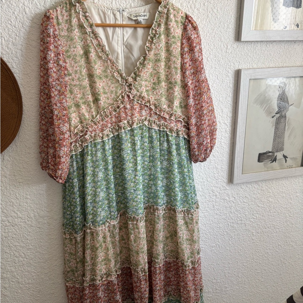 DAVI & DANI Floral Patchwork Long Sleeve Dress